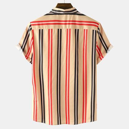 Herren Kurzarm Hemd Retro Druck Gesteift Modern