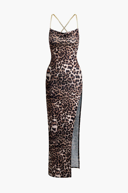 Leopard Maxikleid Damen BeinschlitzSexy Abendkleid