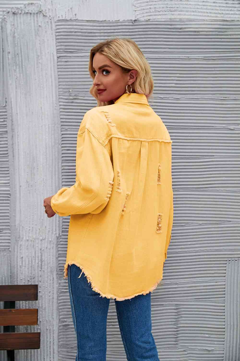 Rohsaum Denimjacke Zerrissen Trendig Frauenjacke