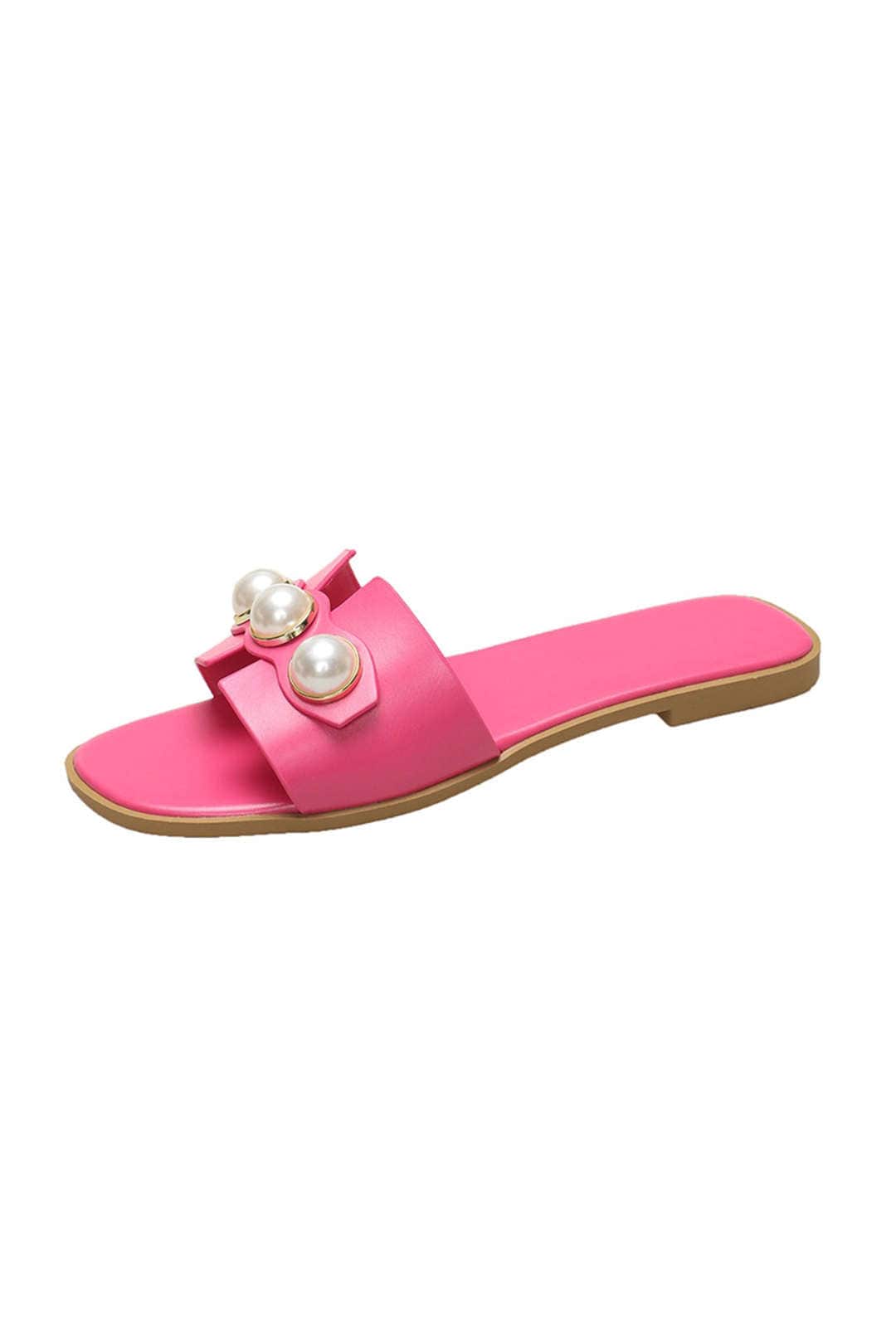 Leder Slides Damen Leicht mit Perlen Verzierung Luxus