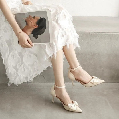 Damen Pumps mit Schleife und Spitzenabsatz Elegant Hochhackig