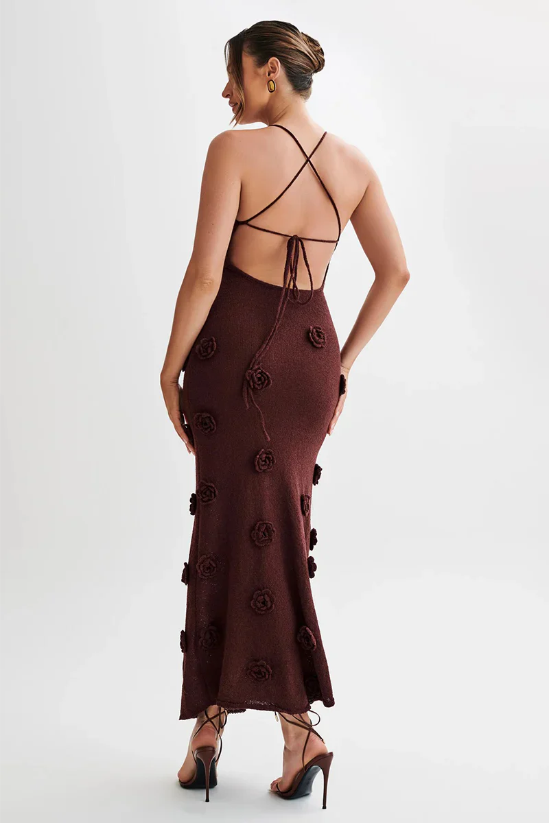 Damen Maxikleid Spaghettiträger Blumenmuster Elegant