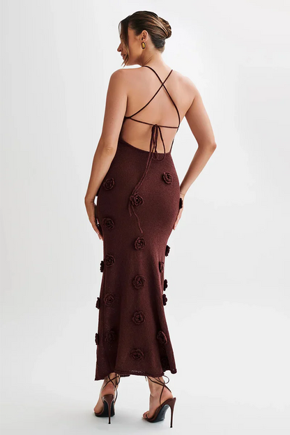 Damen Maxikleid Spaghettiträger Blumenmuster Elegant