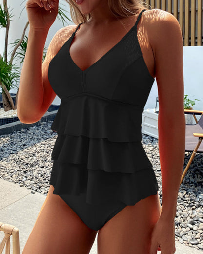 Tankini Badeanzug Mit Rüschen Einfarbig Frauen