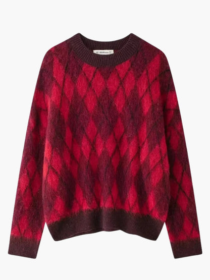 Rot Strickpullover Argyle Muster Vintage Style - BerlinGlamour
