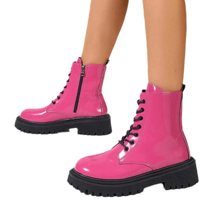 Damenstiefel Glänzendes Leder Reißverschluss Schwarz