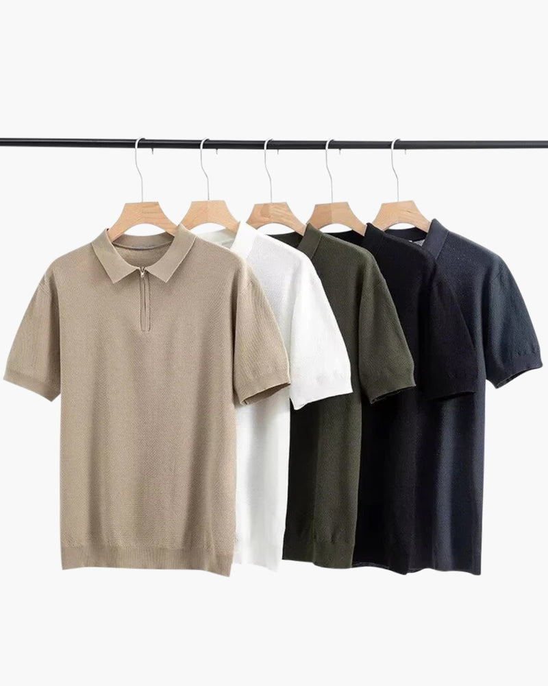 Herren Poloshirt Kurzarm Halbzipp Reißverschluss Strick