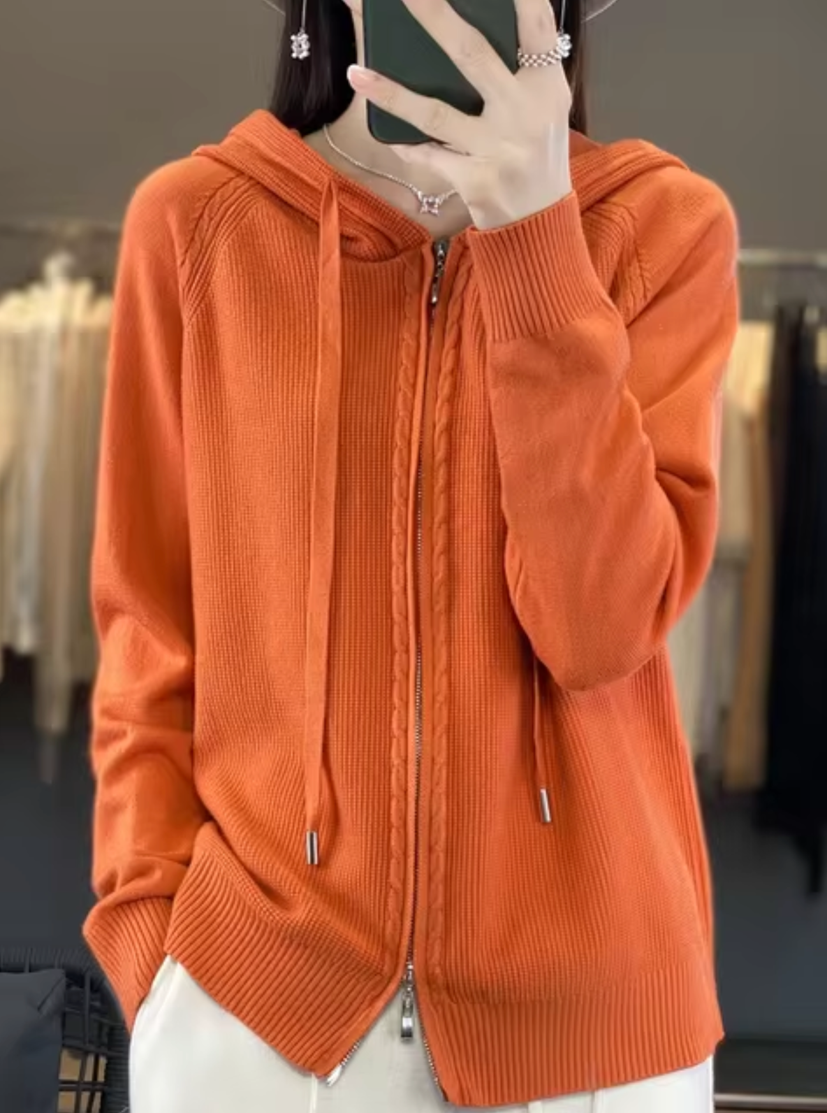Strickjacke mit Kapuze Damen Warm