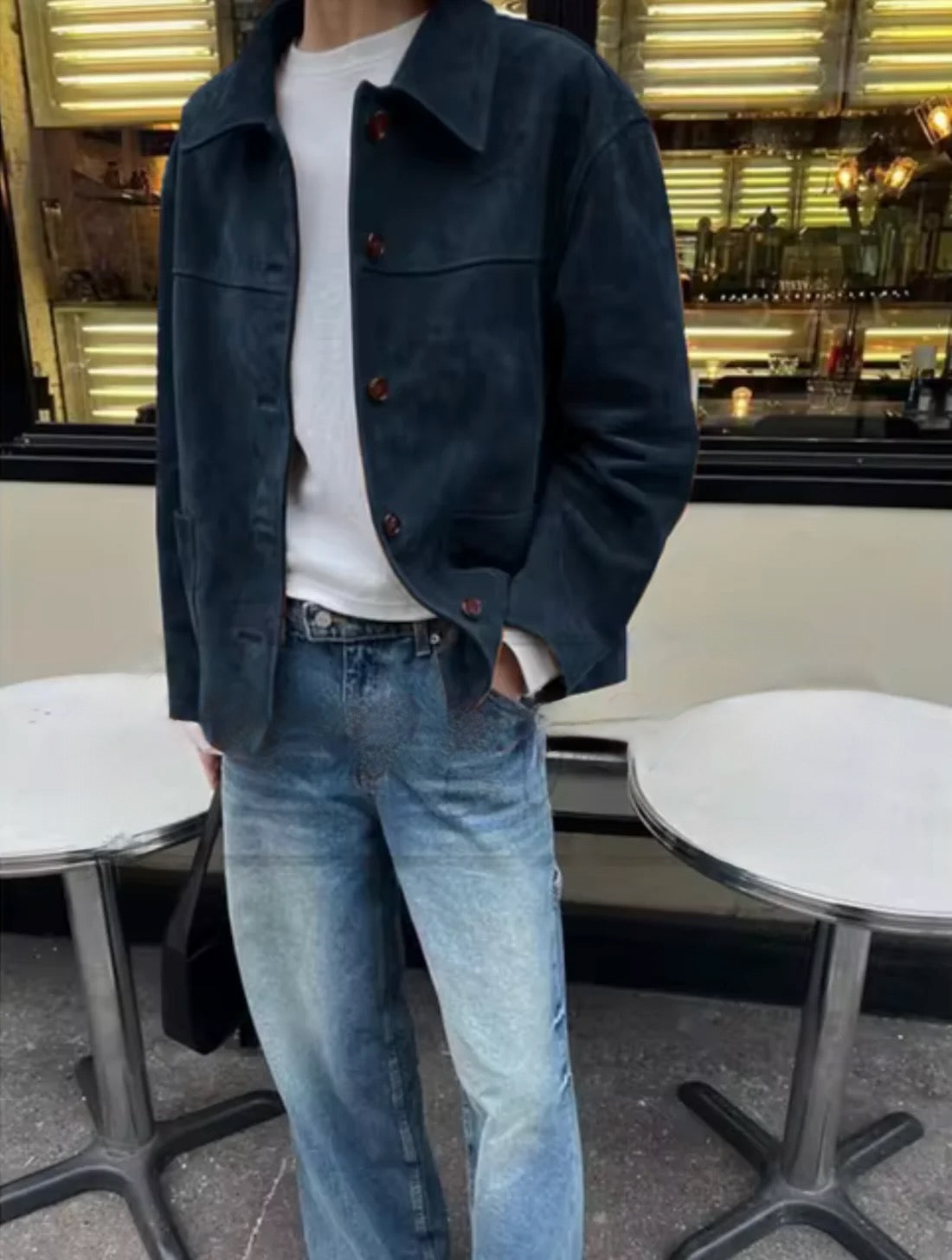 Lederjacke Vintage Stil Wildleder Schwarz