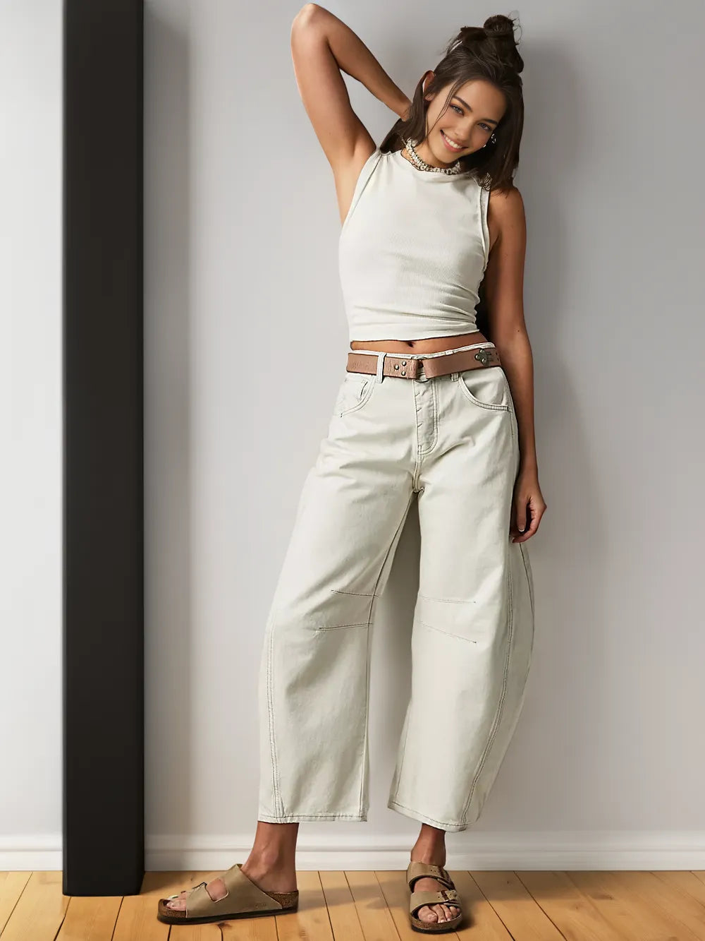 Damen Jeans Weit Bein Schnitt mit Deko Nähten