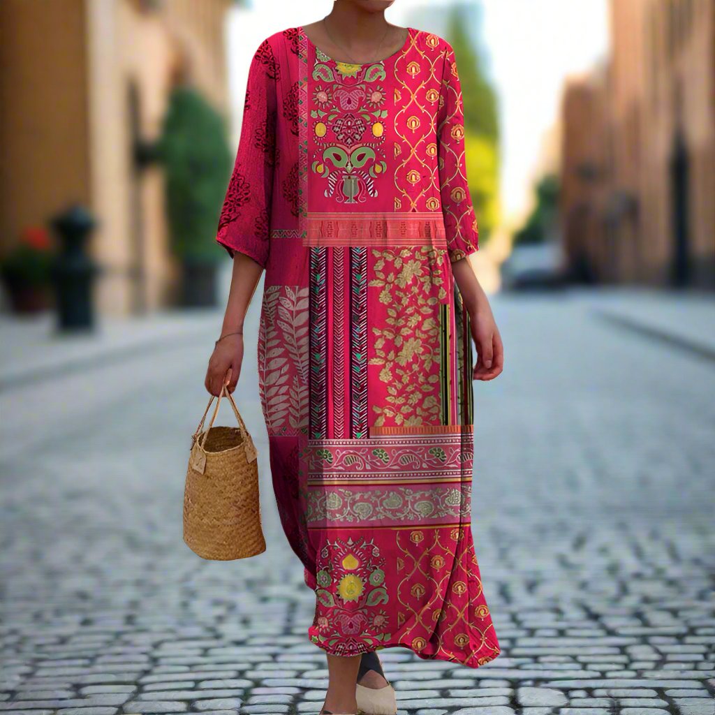 Damen Maxi-Kleid Ethno Boho Langkleid Sommer