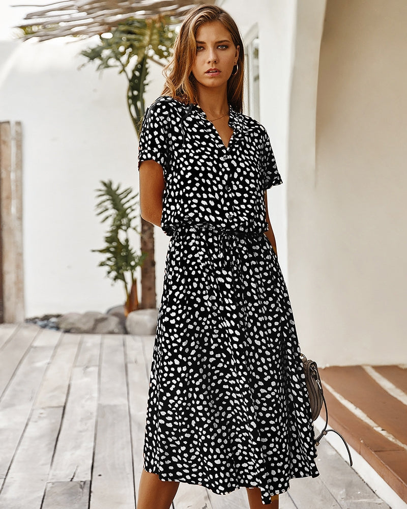 Kurzarmkleid Damen Elegant Kragen Sommerkleid