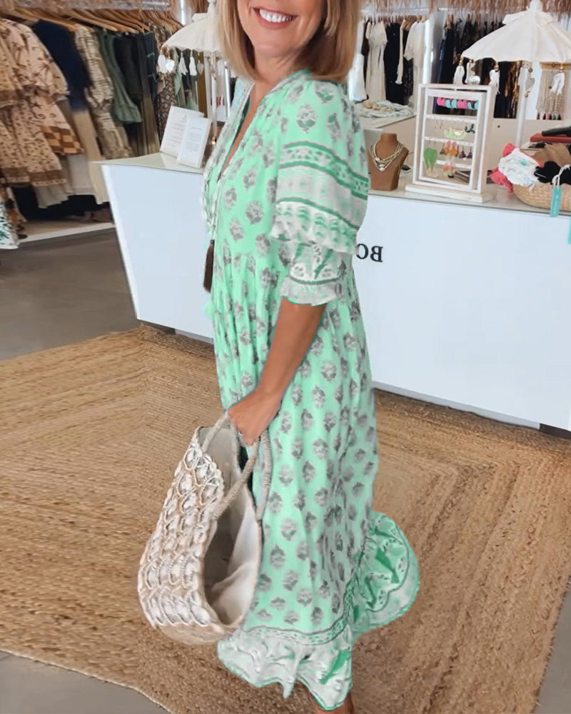 Damen Midi-Kleid Bedruckt V-Ausschnitt Sommerkleid