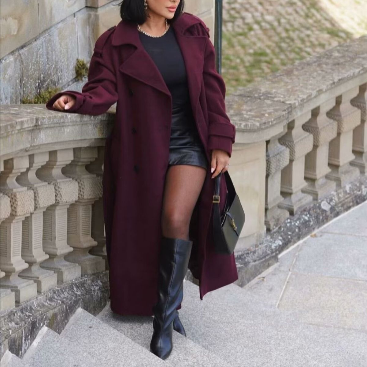 Trenchcoat Damen Bordeaux Rot Elegantes Design