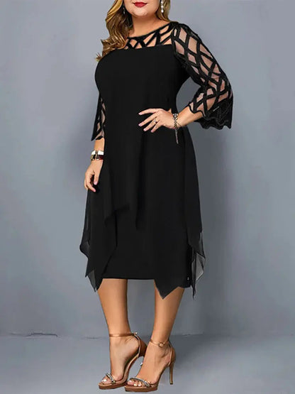Elegantes Plus Size Spitzen Kleid Midi Schwarz