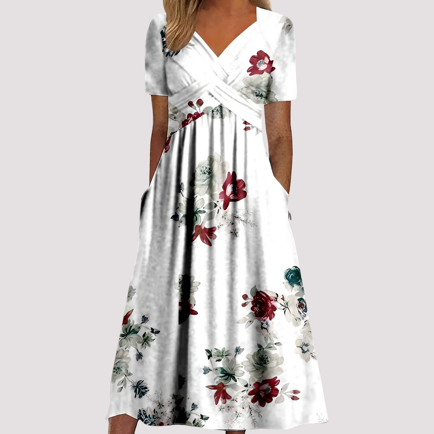 Damenkleid V-Ausschnitt Midikleid Elegant Damenmode