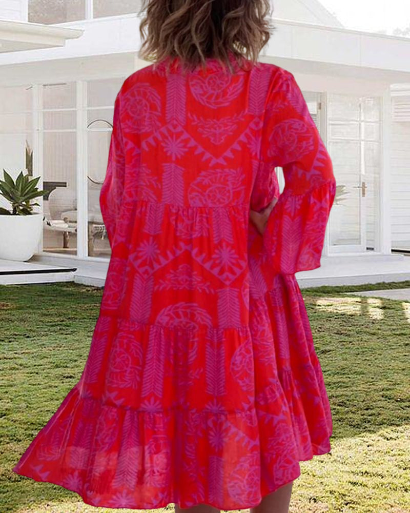 Boho Kleid 3/4 Ärmel Geometrischer Druck Frauen