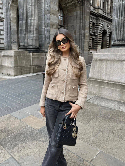 Damen Tweedjacke Elegant Knopfleiste Modern