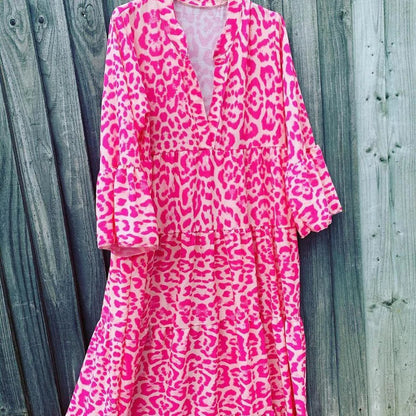 Leopardenmuster Sommerkleid Elegant Kurz