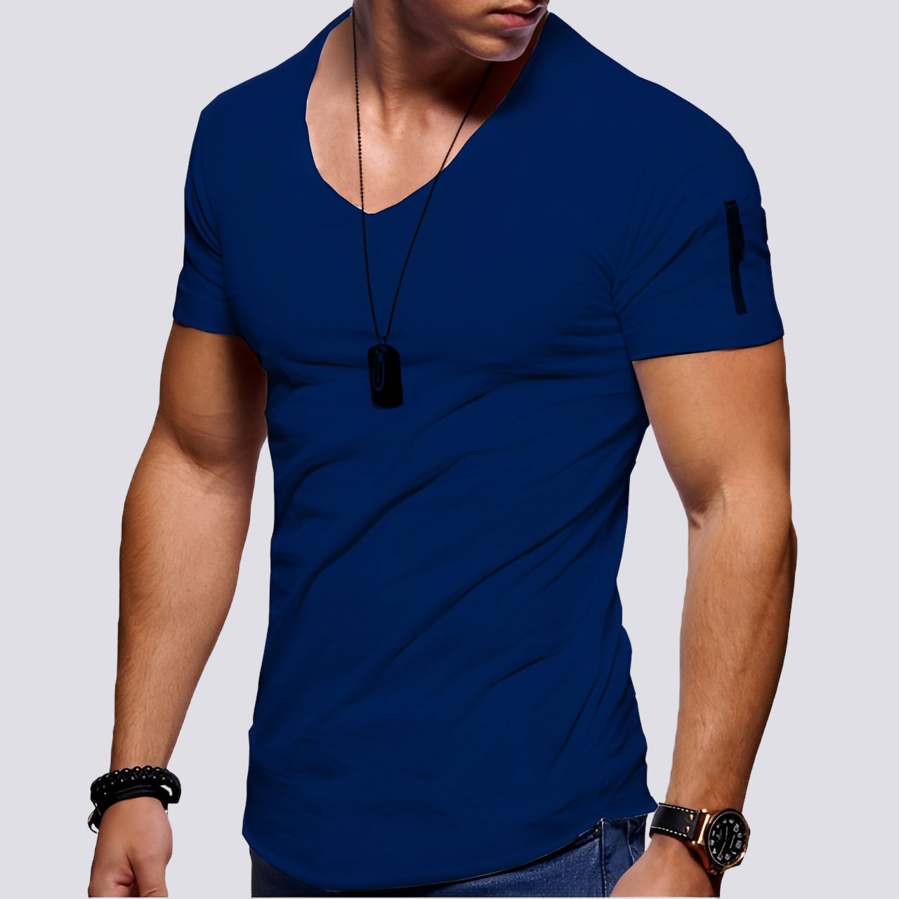 Herren Slim Fit Shirt V-Ausschnitt Modern Lässig