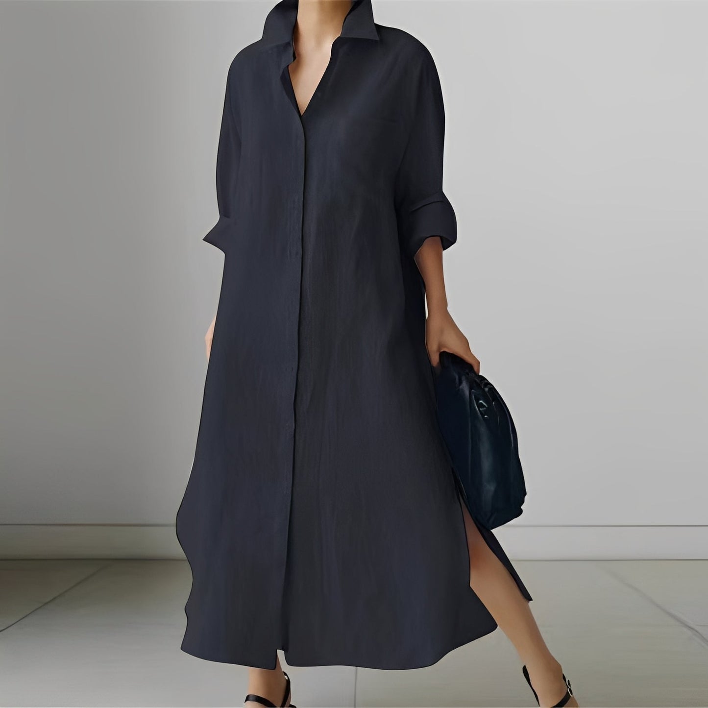 Damenkleid Oversize Hemdkleid Lässig Lang