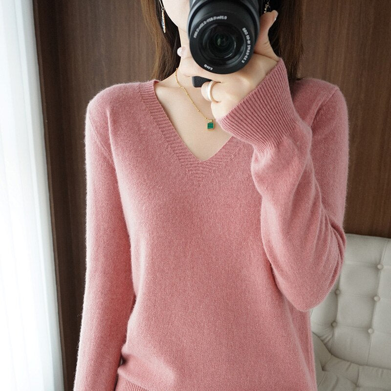 V-Ausschnitt Pullover Damen Modern Trendy