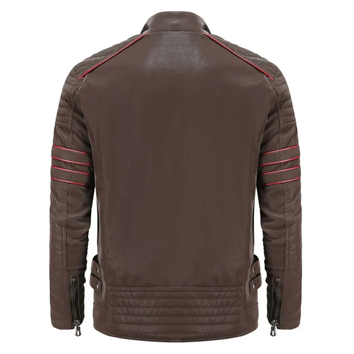 Herren Lederjacke Motorrad Schwarz Robust