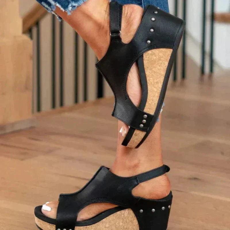 Leder Sandalen Keilabsatz Damen Schuhe Hochzeitsschuhe