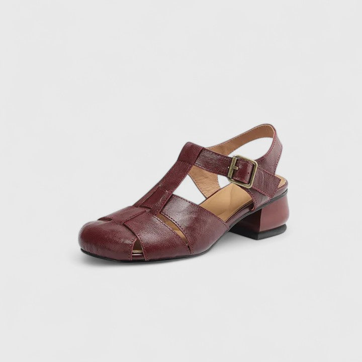 Damen Sandalen Peeptoe Blockabsatz Vintage Stil