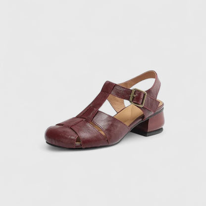 Damen Sandalen Peeptoe Blockabsatz Vintage Stil