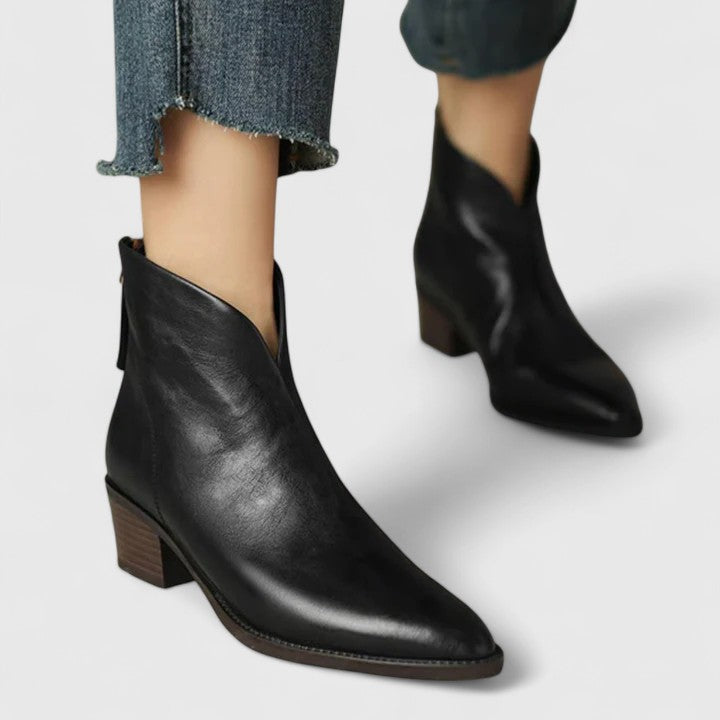 Elegante Stiefeletten Damen Blockabsatz Schwarz