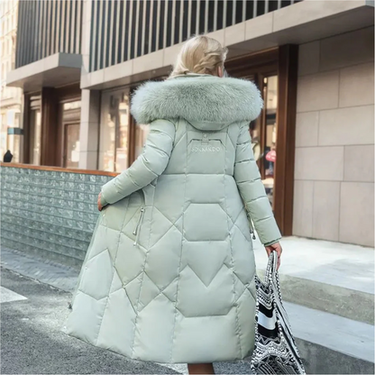 Damen Winterjacke Lang Kapuze Fellbesatz Warm