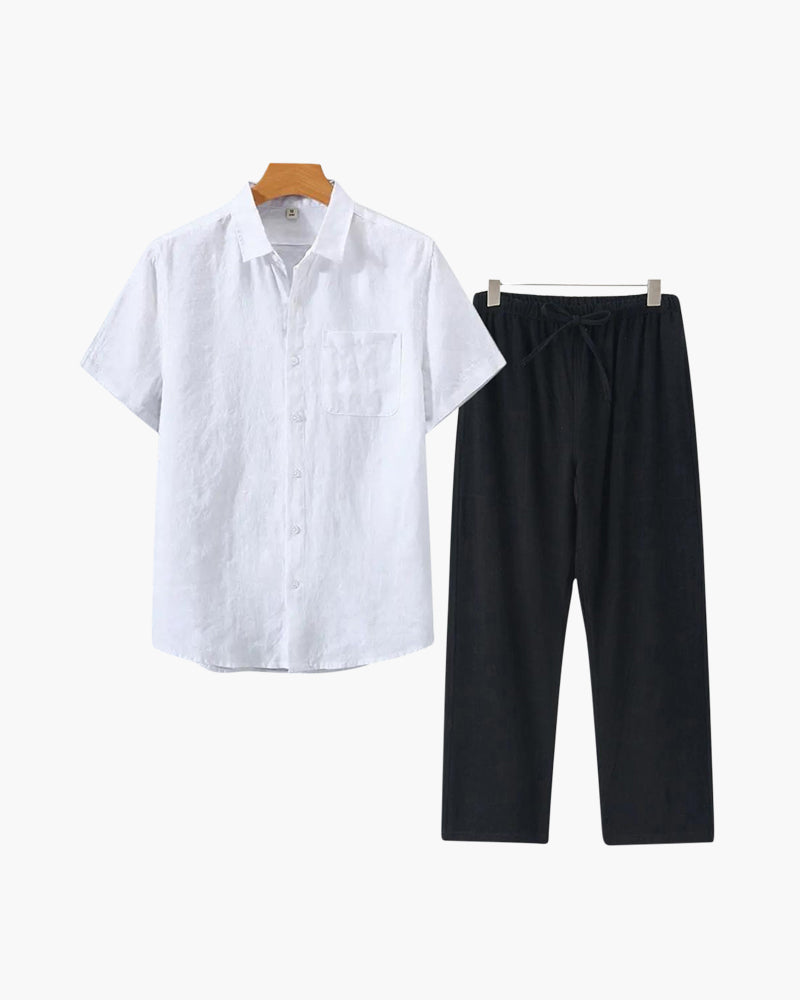 Herren Leinen-Anzug Kurzarm Sommer Set Modern