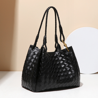 Vegane Damenhandtasche Schwarz Geflochten mit Schulterriemen