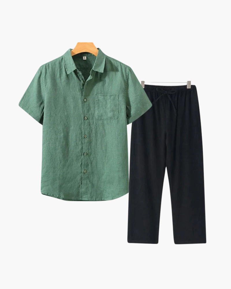 Herren Leinen-Anzug Kurzarm Sommer Set Modern