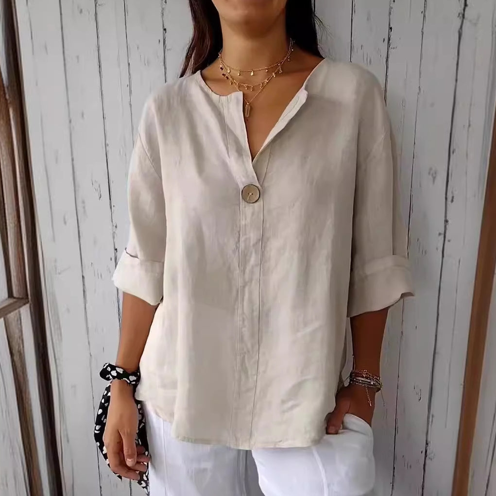 Damenbluse V-Ausschnitt Weite Bluse Sommer