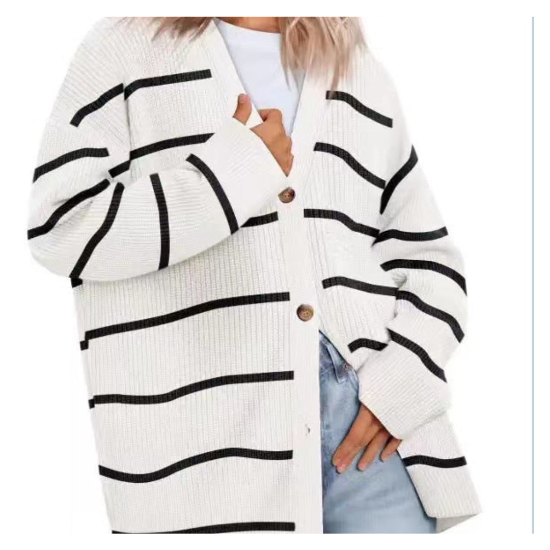 Große Strickjacke Damen Übergroß Knöpfe Modisch - BerlinGlamour