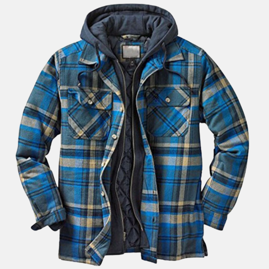 Herren Jacke Kariert Warm Lässig Knöpfbar