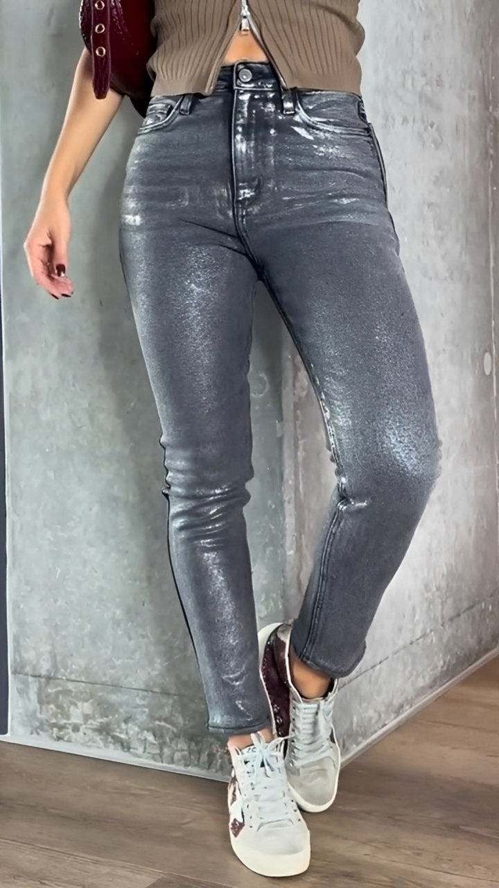 Skinny Jeans Damen Glänzend Slim Fit Stilvoll