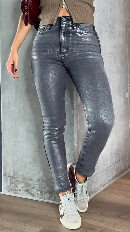 Skinny Jeans Damen Glänzend Slim Fit Stilvoll