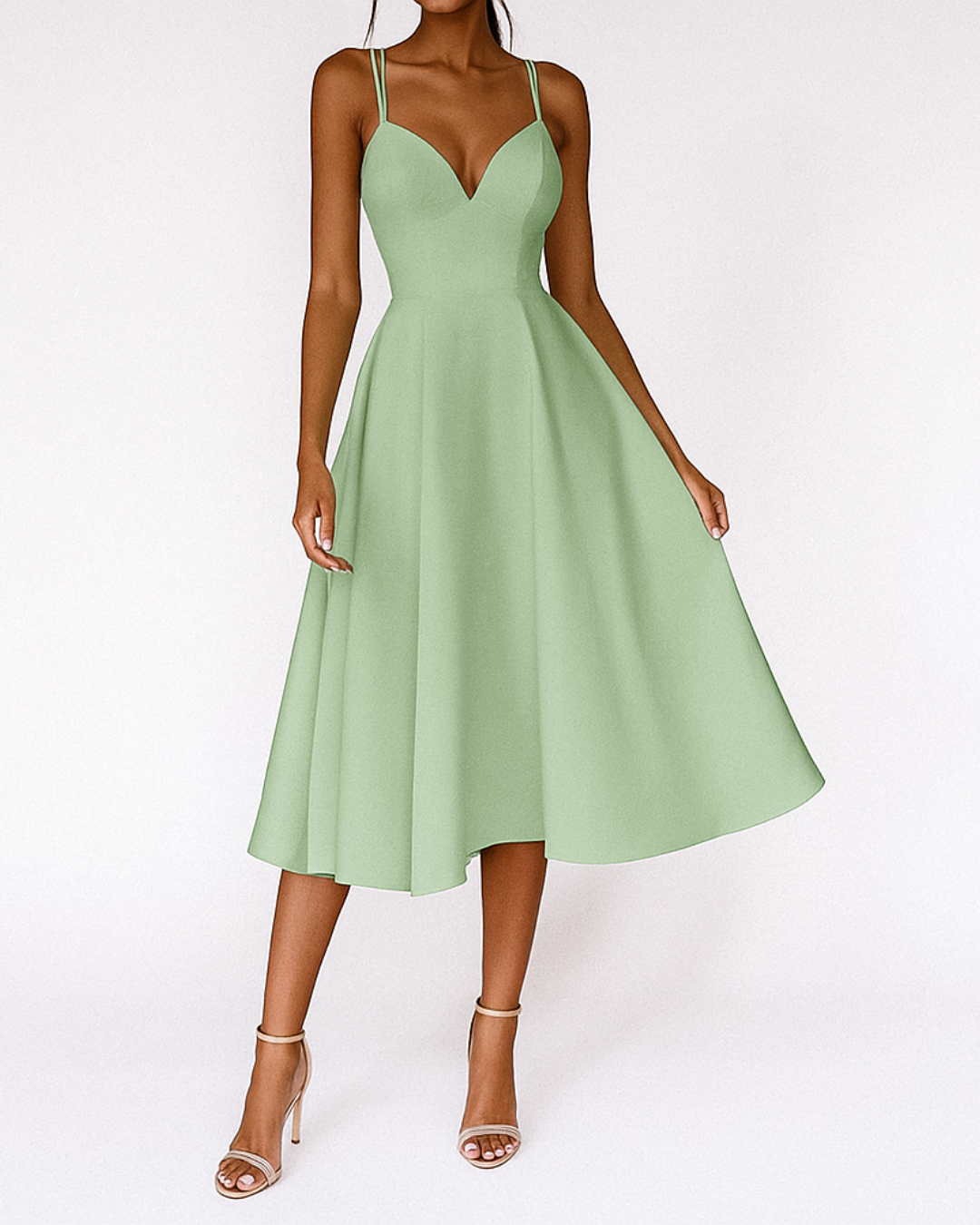 Damen Midi Kleid Hochzeitsgast Trägerkleid Elegant