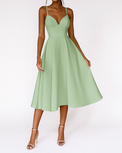 Damen Midi Kleid Hochzeitsgast Trägerkleid Elegant