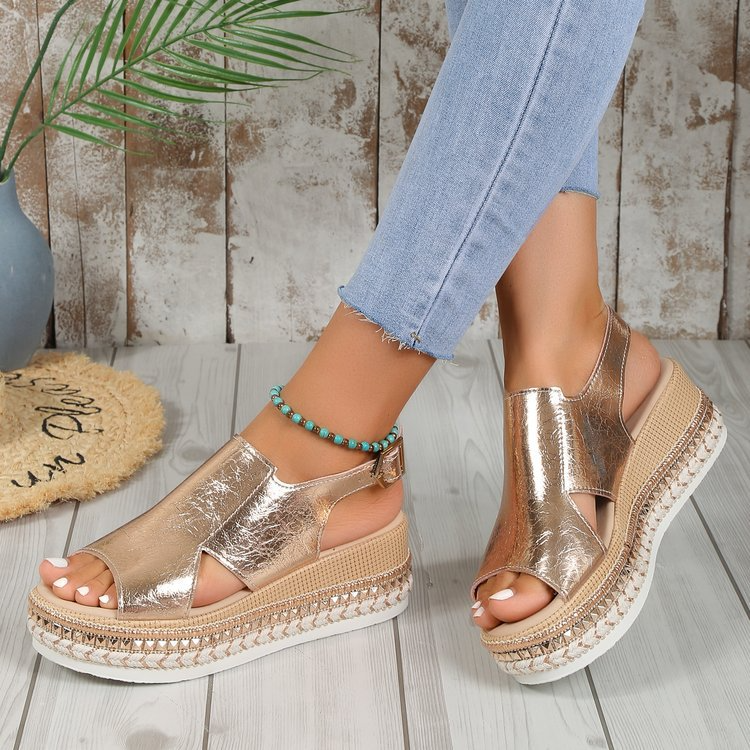 Plattform-Sandalen Jute Damen Schuhe Sommer