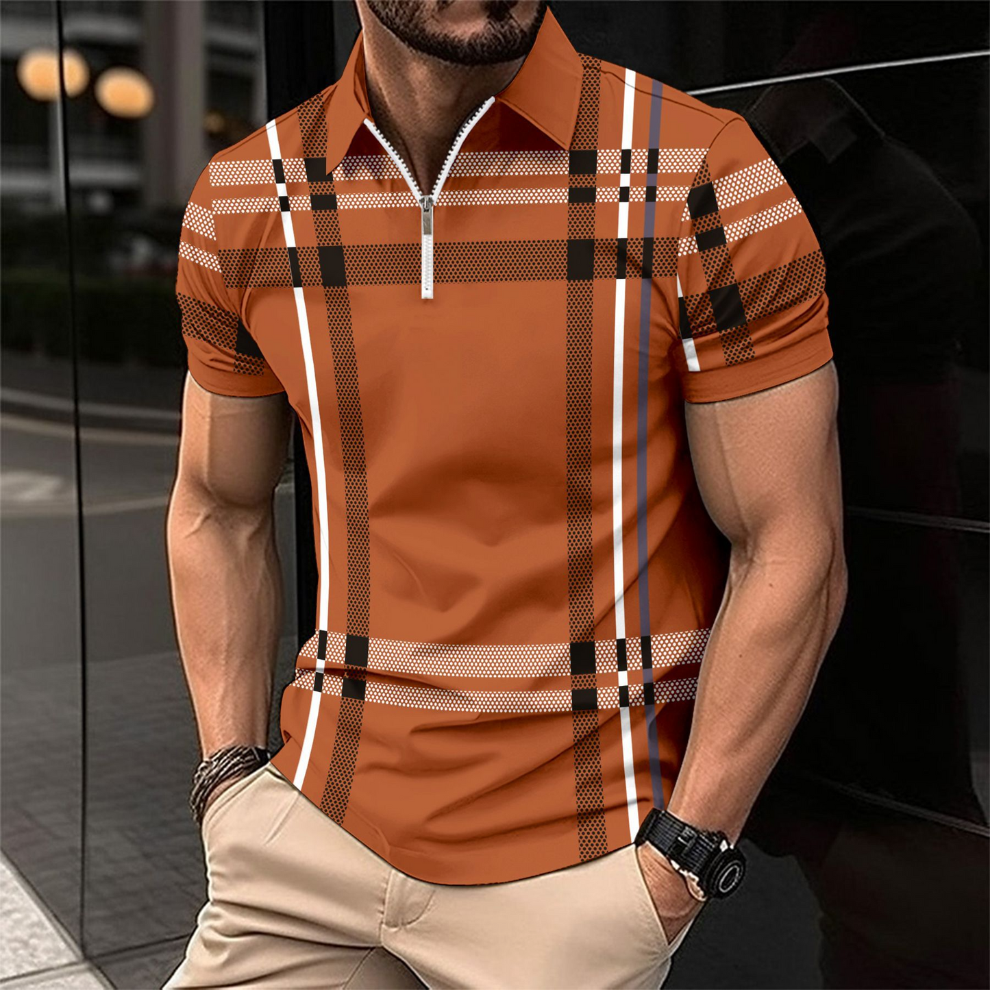 Herren Polo Karomuster Elegant Sportlich