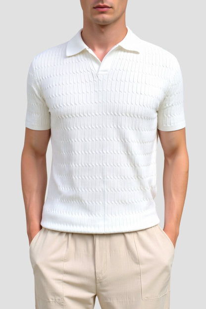 Weißes Poloshirt Strick mit Struktur Optik