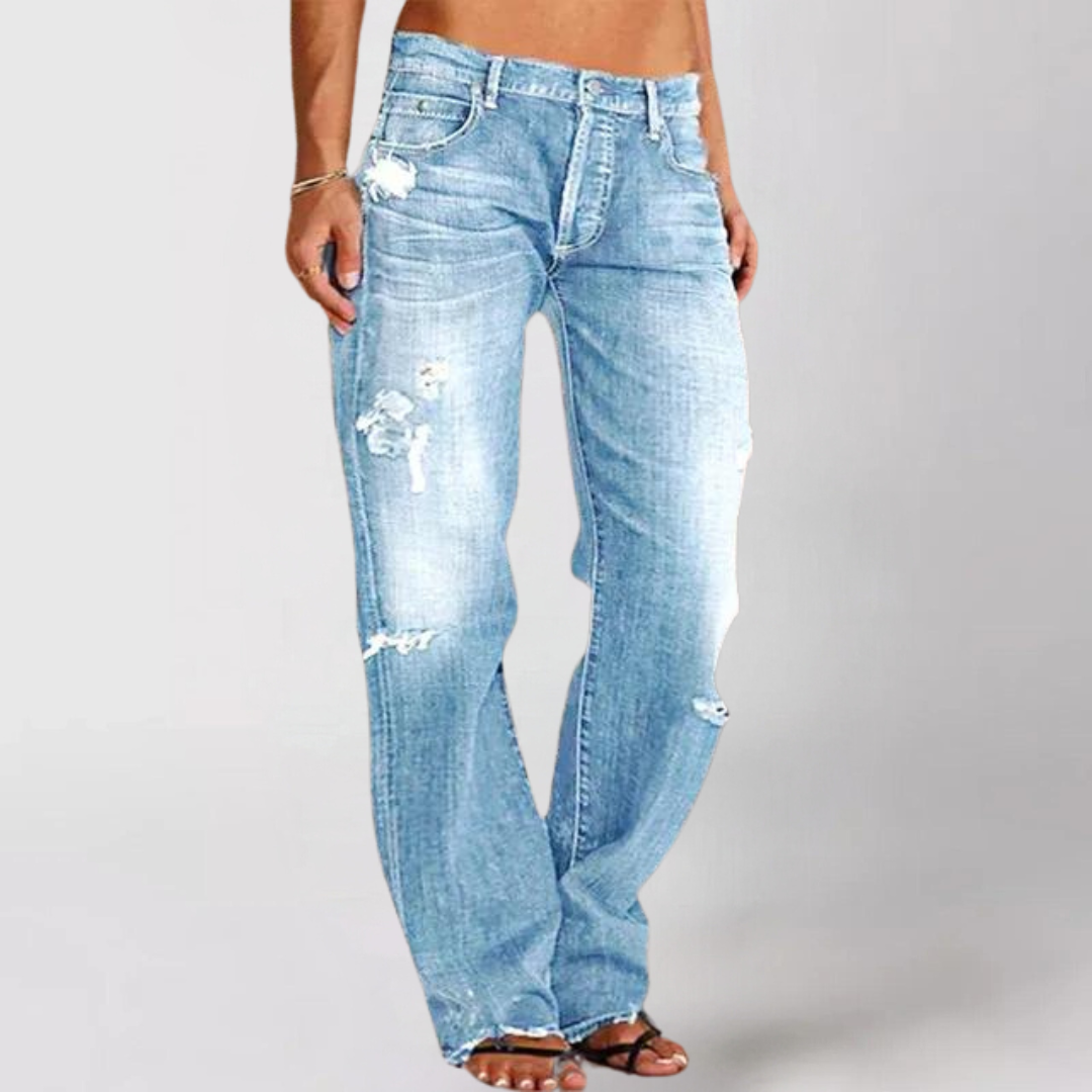 Damen High-Waist Jeans Destroyed Straight Fit