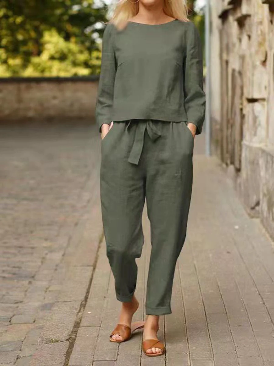 Damen Freizeitanzug mit Langarm und Gürtelhose