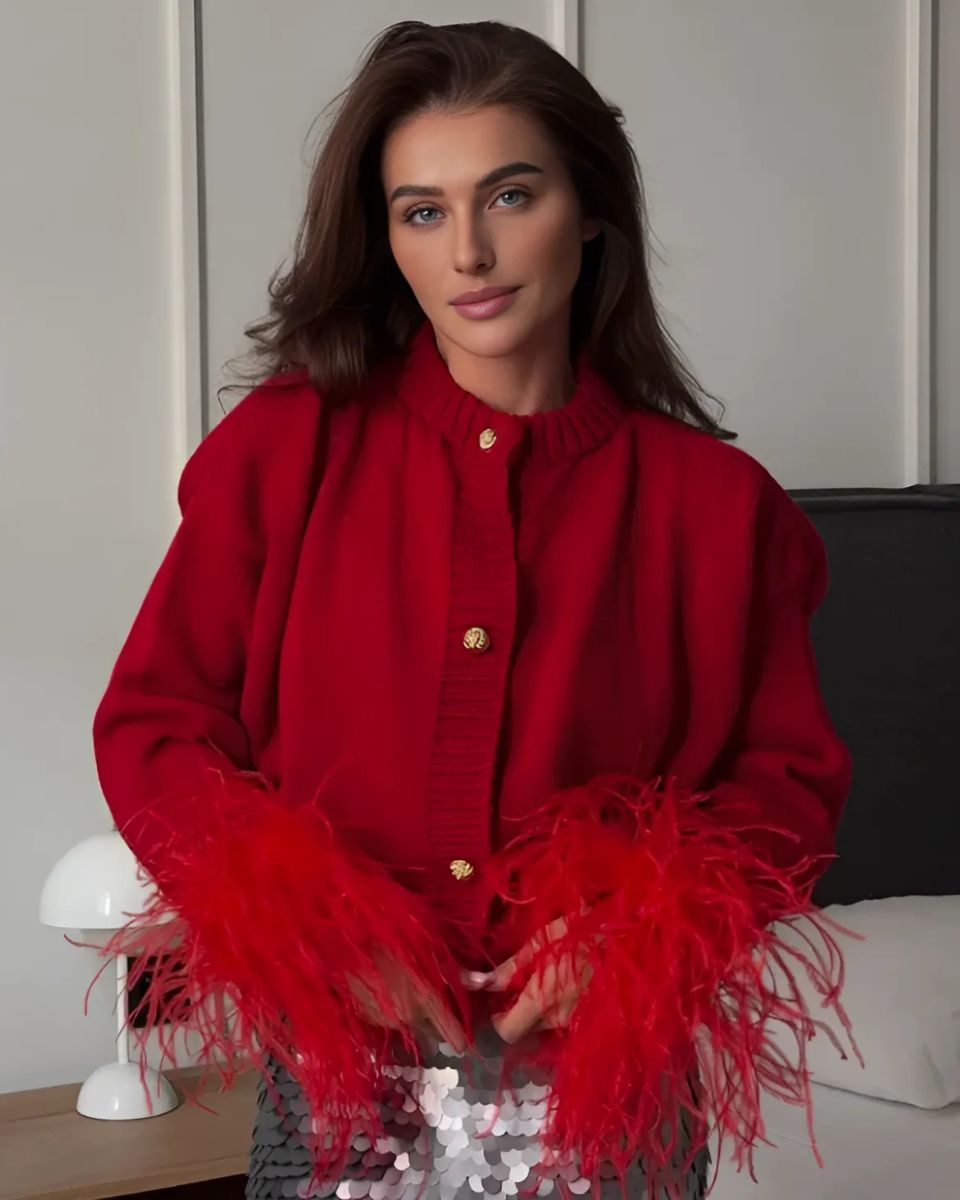 Strickjacke Damen mit Knöpfen und Puffärmeln