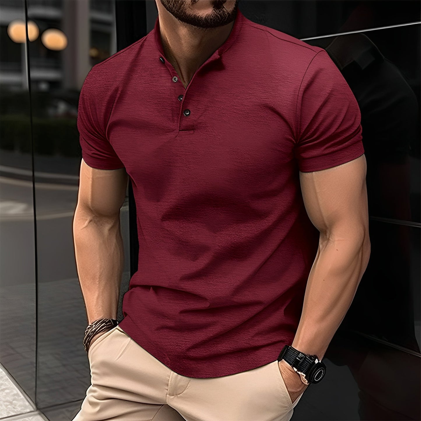 Herren Poloshirt Casual Knöpfe Baumwolle
