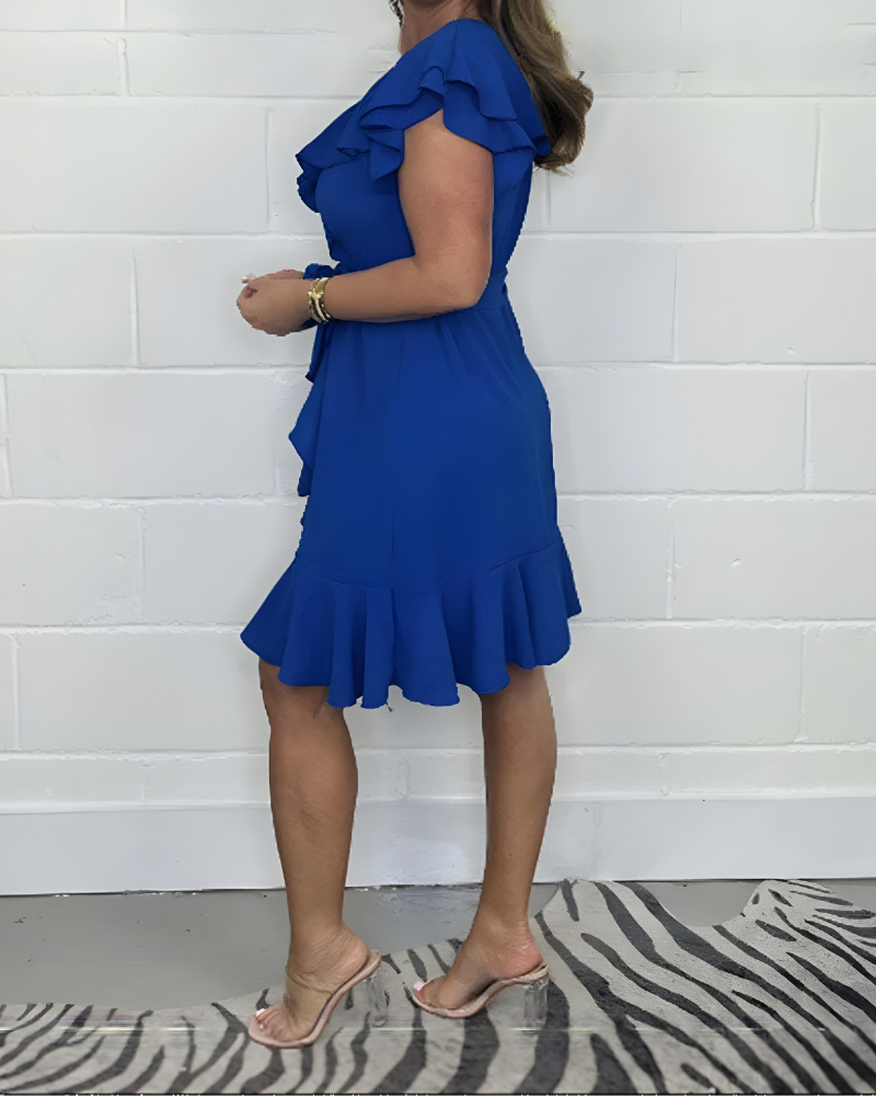 Feminines Rüschenkleid V-Ausschnitt Elegant Damenkleid